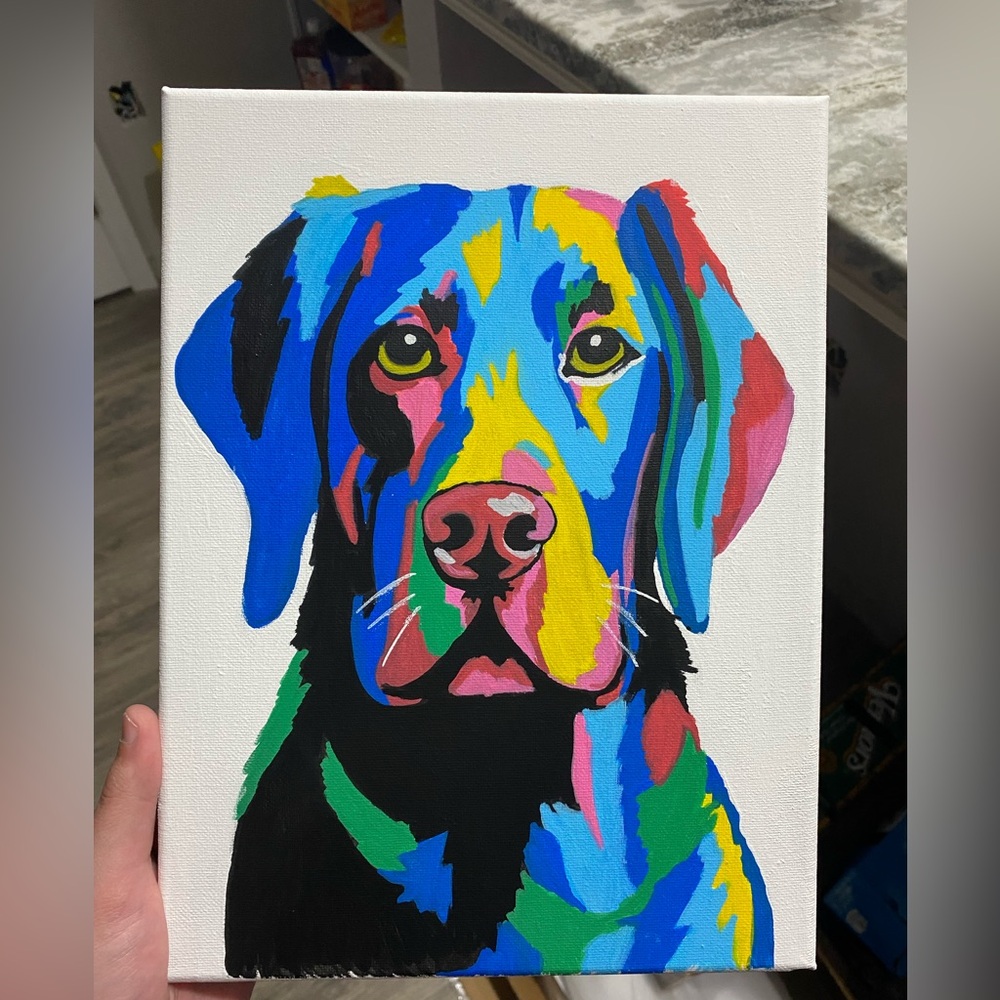 Hand Crafted Colorful Pop Art Dog Painting